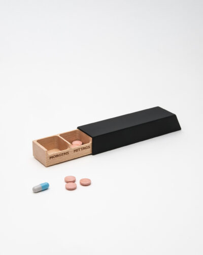 Monolith 4 Pillendose in Schwarz, Buche